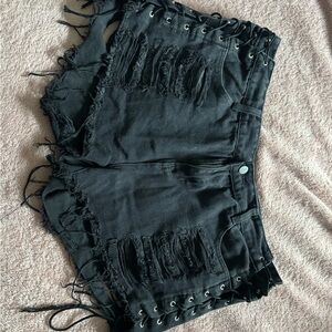 SHEIN Black Distressed Jean Shorts